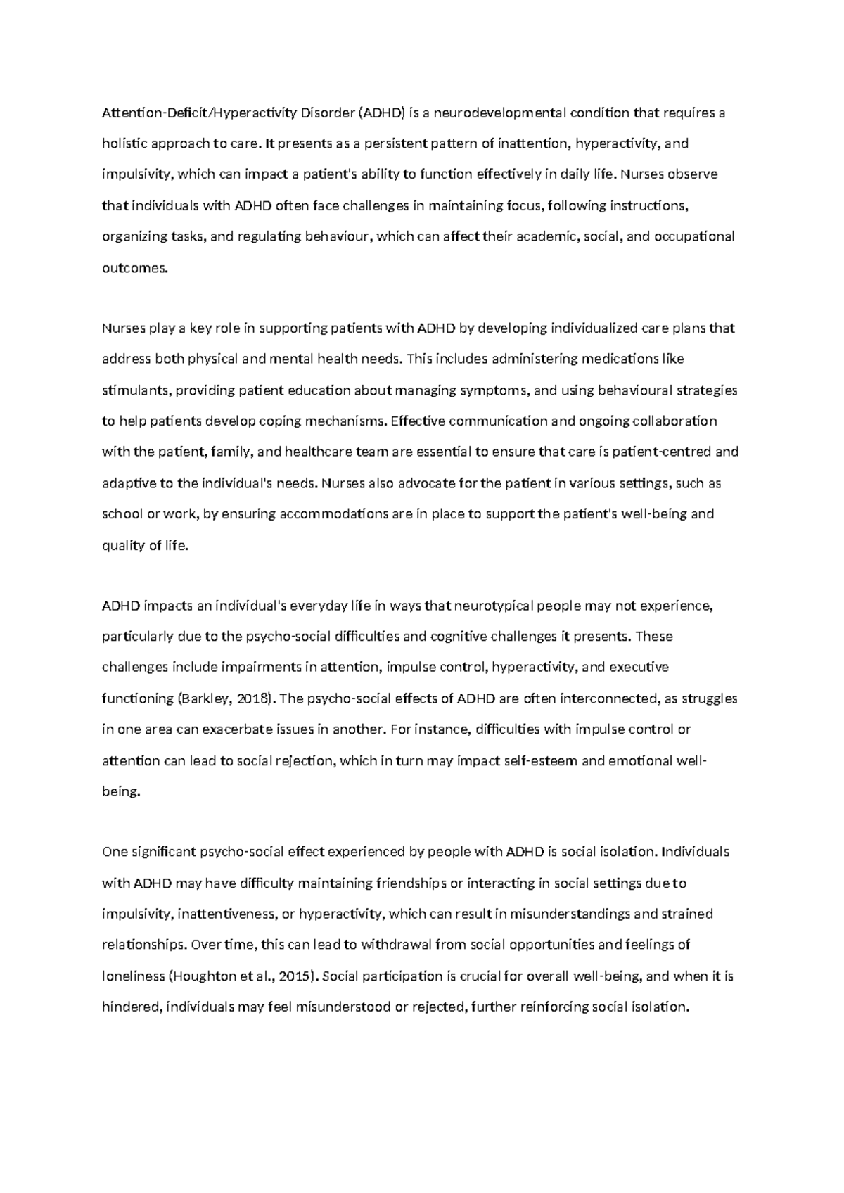 Adhd - written assignment - Attention-Deficit/Hyperactivity Disorder ...