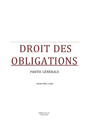 Droit des obligations I - Studocu