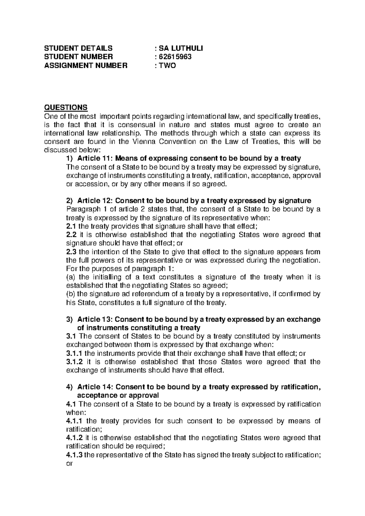 ASS02 - Study Notes on International Law for LCP4801 - Studocu