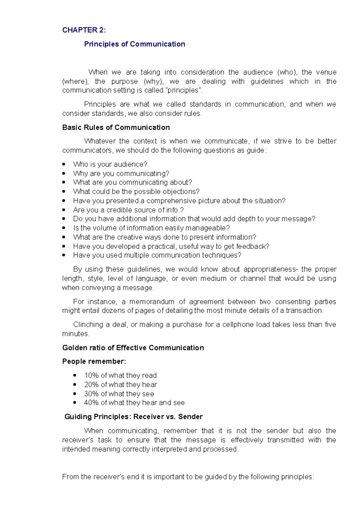 CHAPTER 2: Principles of Effective Communication in Purposive Com - Studocu