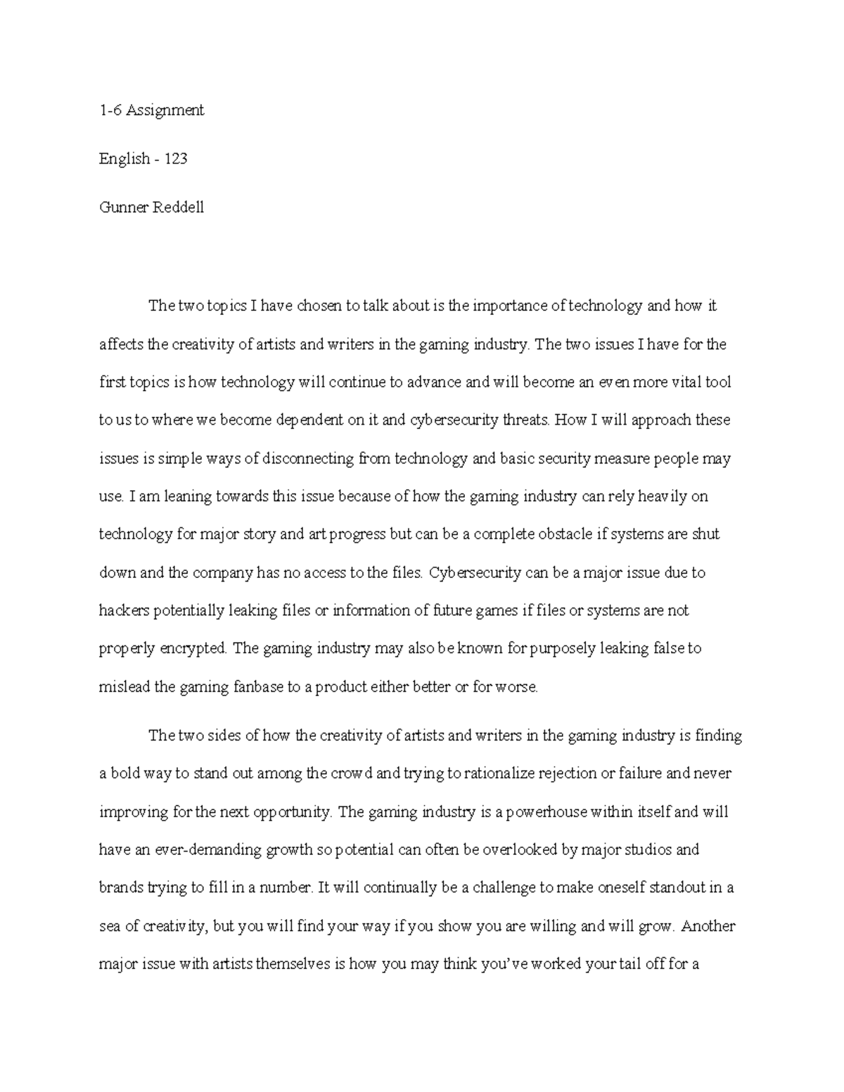 1-3 history 123 assignment - 1-6 Assignment English - 123 Gunner ...