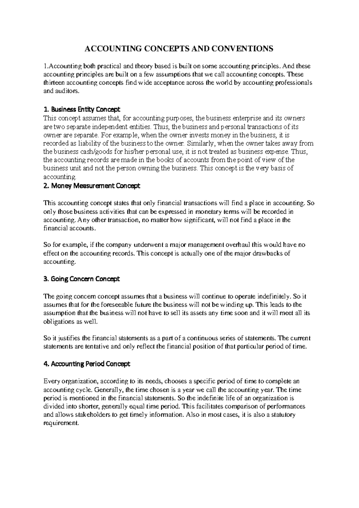 Befa-1 - Accounting Concepts and Conventions Lecture Notes - Studocu