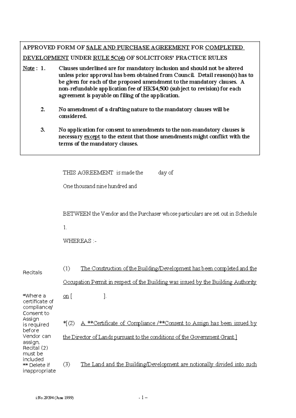 Sale and Purchase Agreement for Completed Development - Rule 5C(4 ...