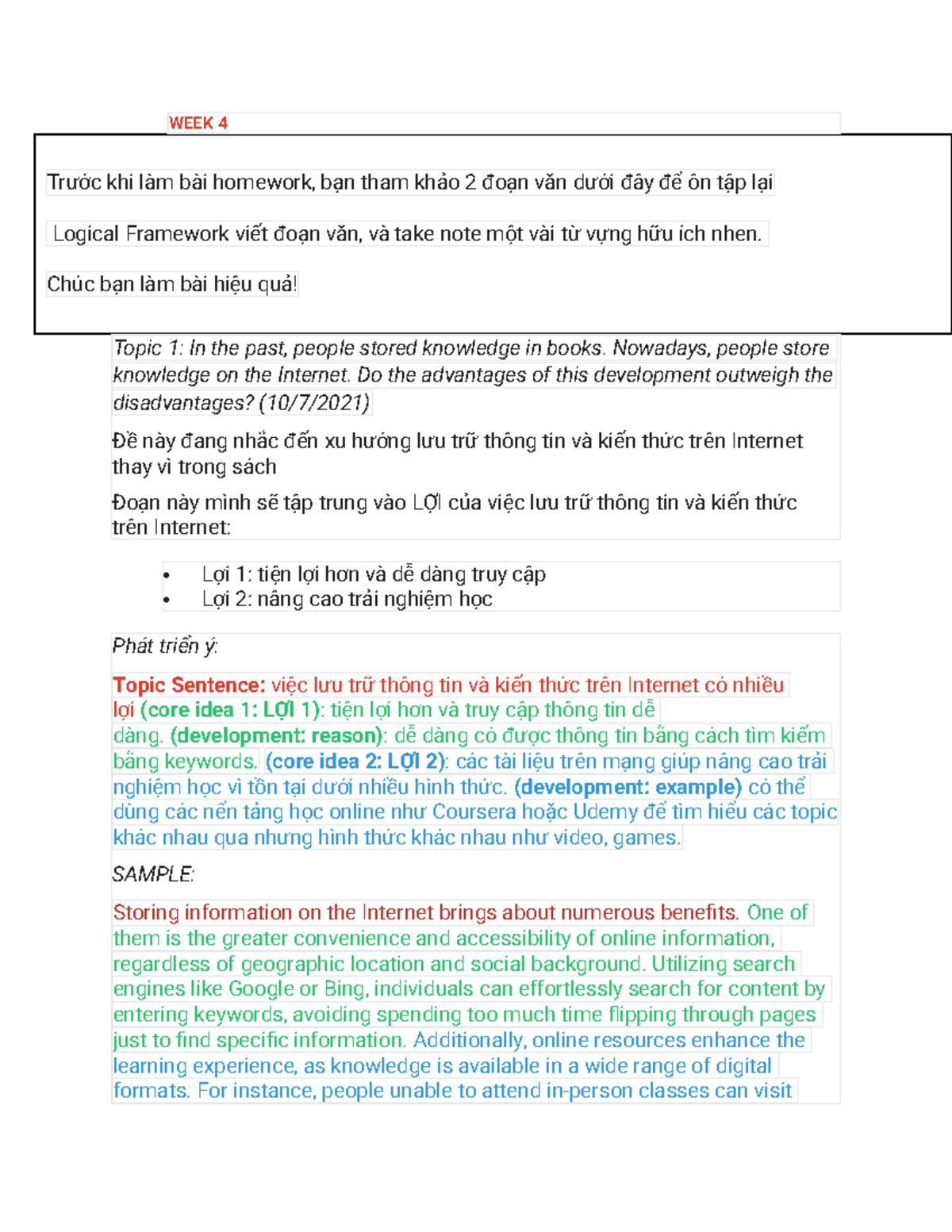 BUD Writing Homework Week 4 - WEEK 4 Trước khi làm bài homework, bạn ...