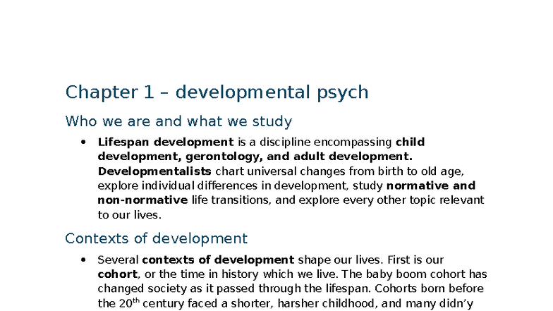 Developmental Psych 101: Exam 1 Study Guide - Studocu
