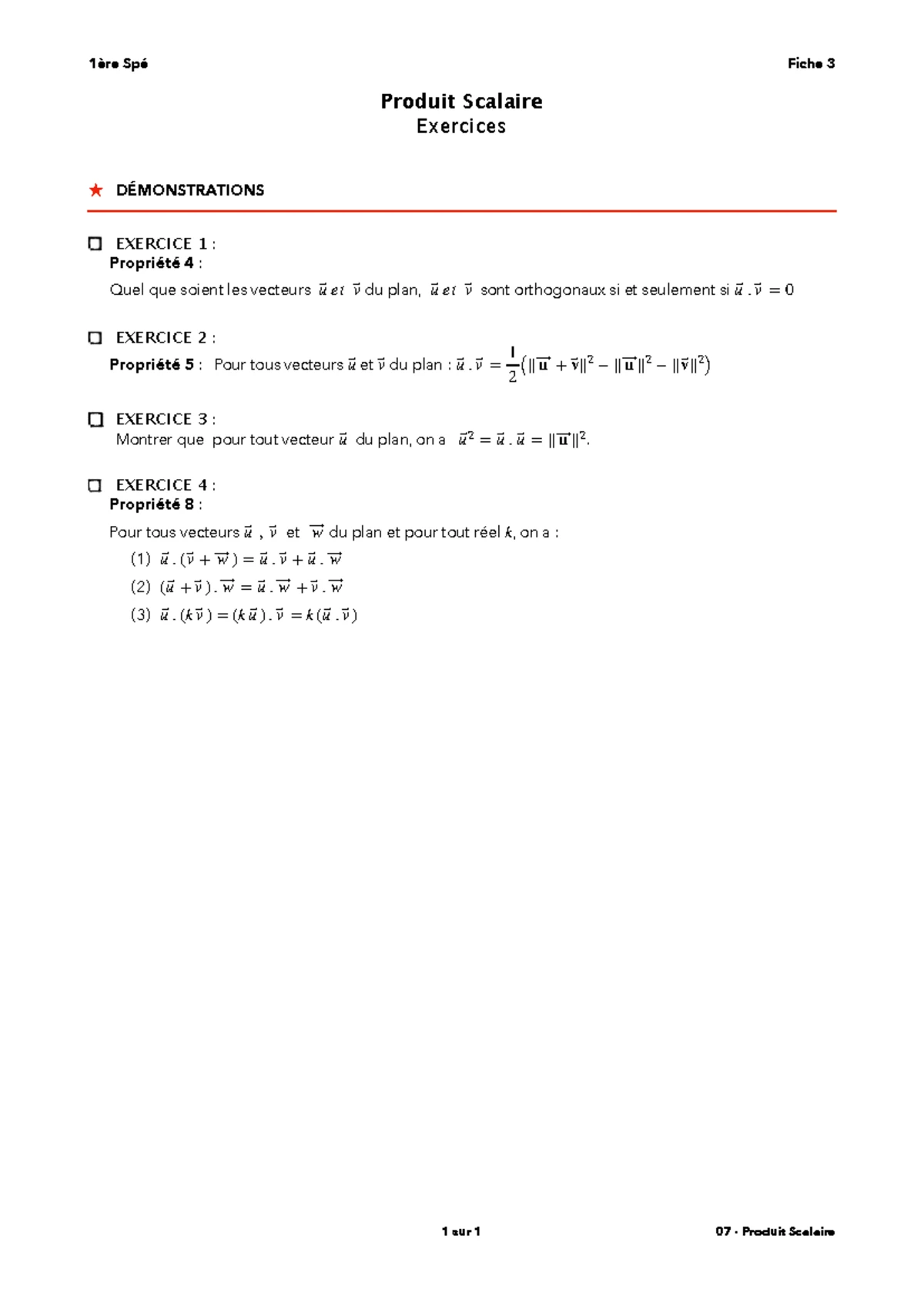 Exercices sur le Produit Scalaire - Chapitre 9 - Math 101 - Studocu