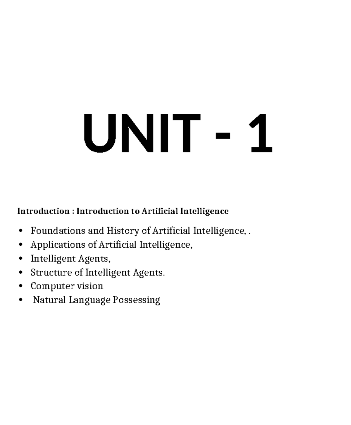 Umit 1 AI QA - sjjsnjws - UNIT - 1 Introduction : Introduction to ...