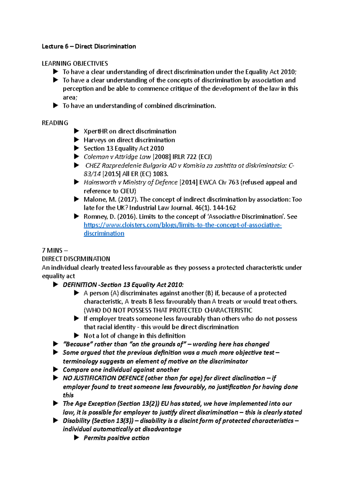 Understanding Direct Discrimination: Lecture Notes on Equality Act 2010 ...