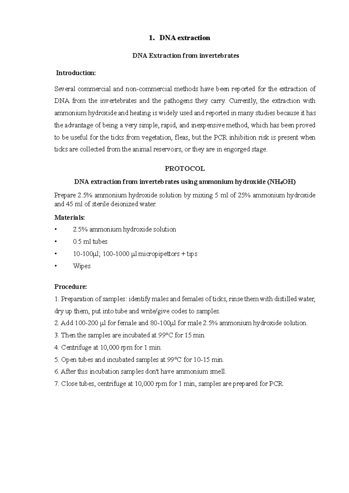 DNA extration DNA concentration measurement PCR Electrophoresis - 1 ...