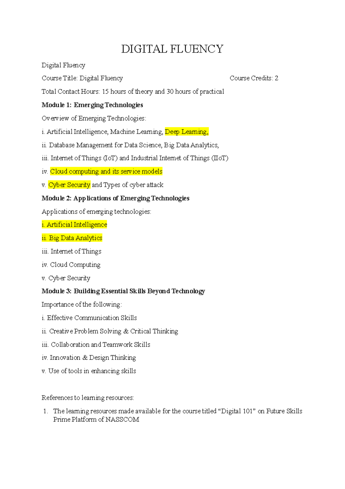 Digital Fluency Notes: Understanding AI & Emerging Technologies for UG ...