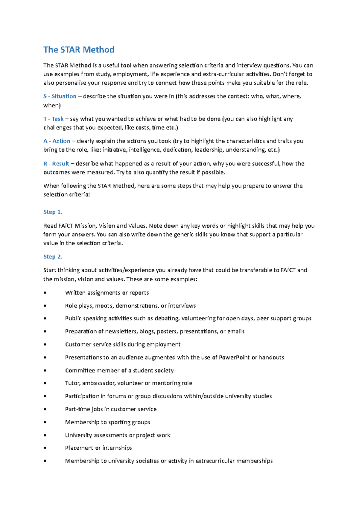 The STAR Method for Interview Success LCR2001 Guide - Studocu