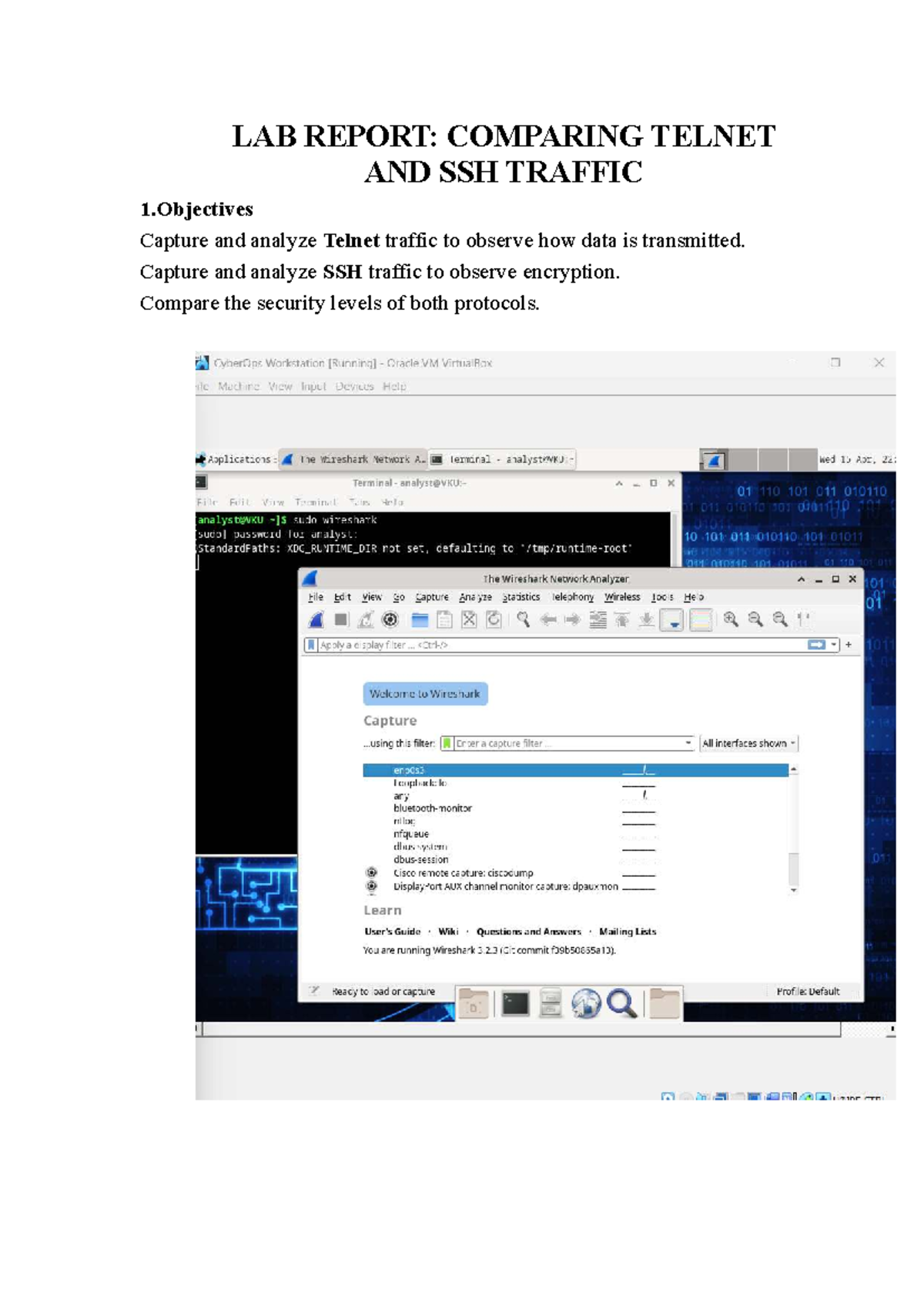 LAB REPORT: ANALYZING TELNET vs SSH TRAFFIC 23NS015 W11 - Studocu
