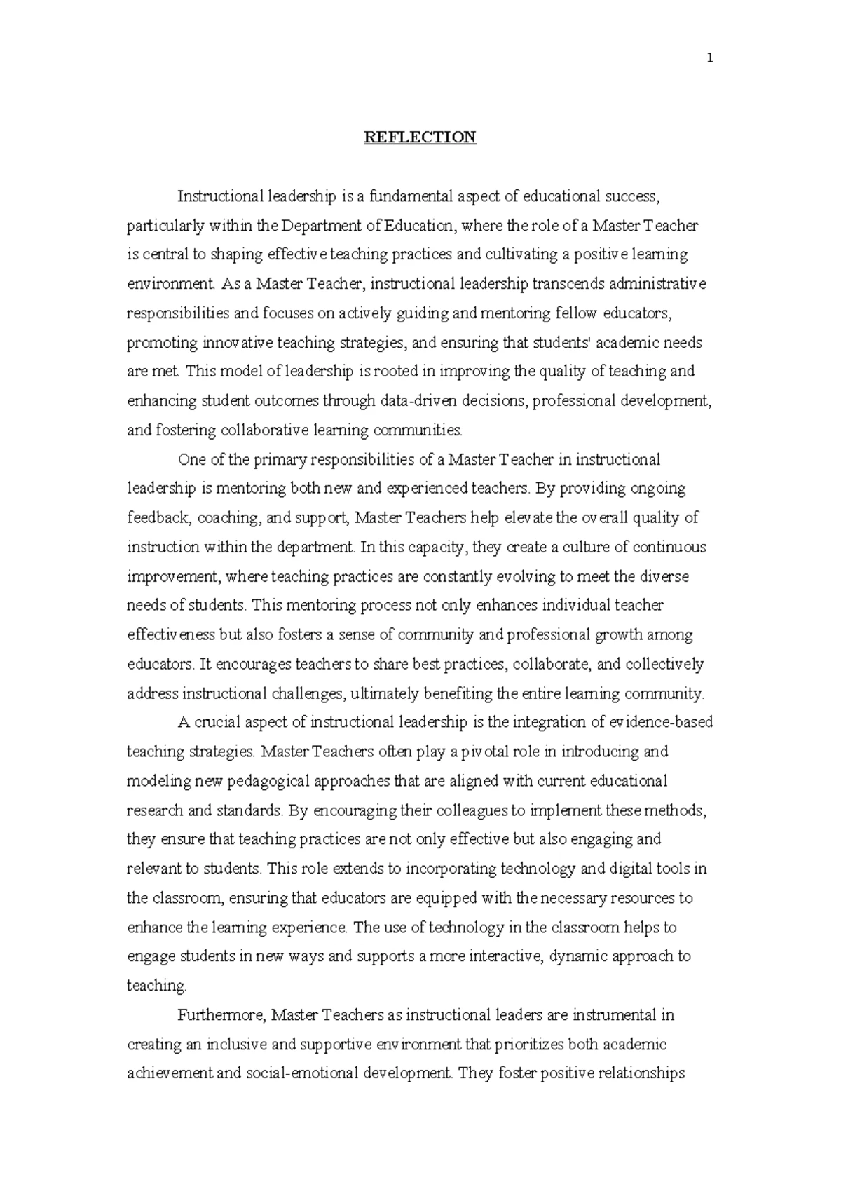 Capsulized Learning Gains Insights: A Master Teacher's Reflection - Studocu