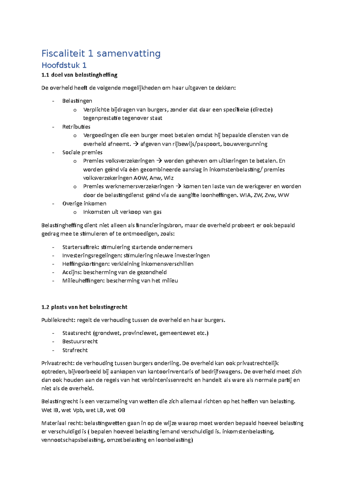 Samenvatting Fiscaliteit 1 Hoofdstukken 1 & 2 (002) - Studeersnel