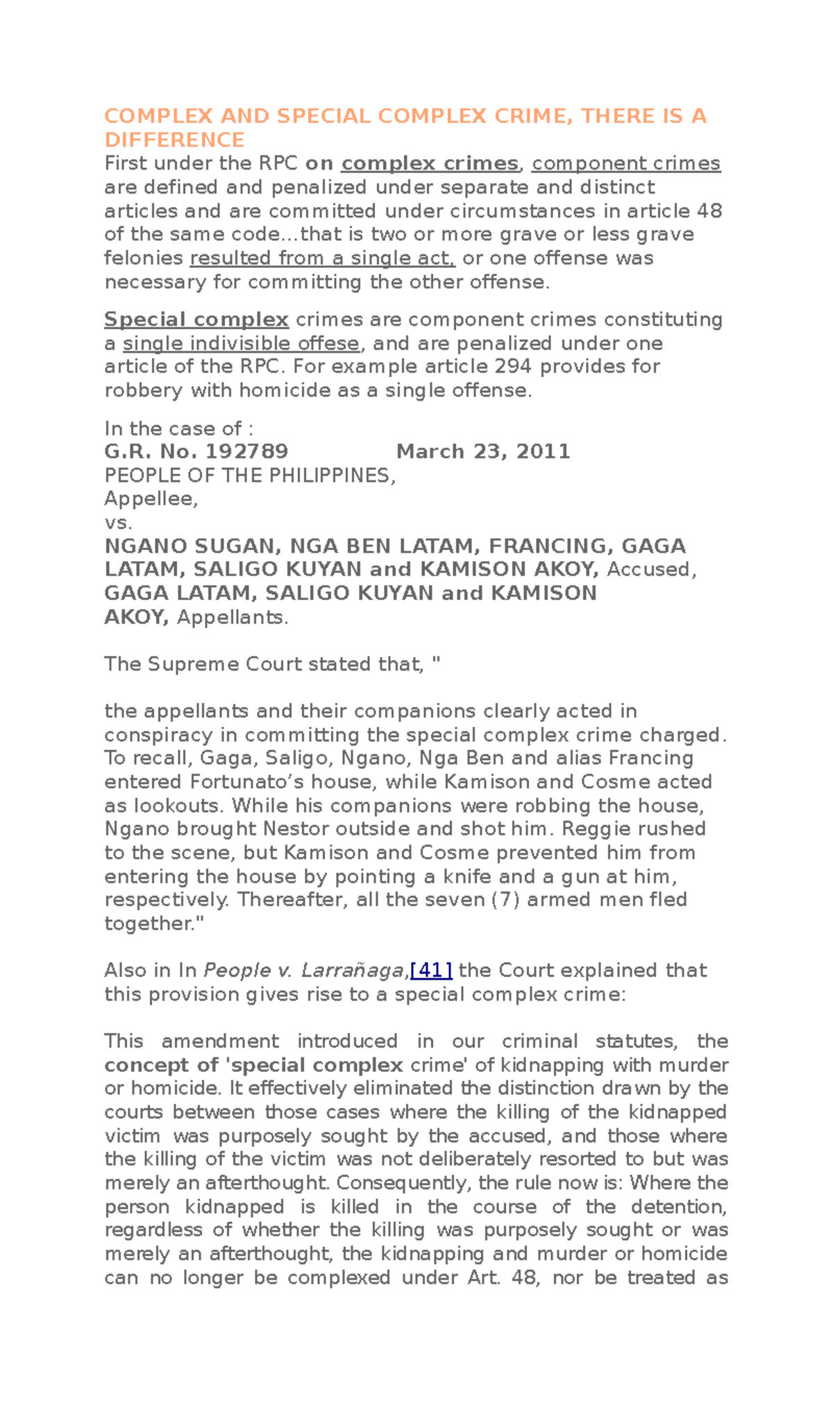 Understanding Complex and Special Complex Crimes in Law - Studocu