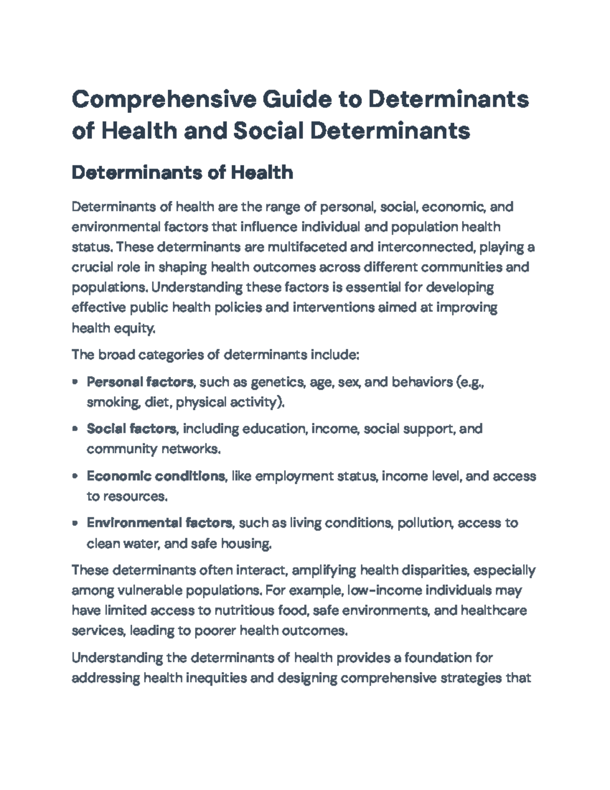 Comprehensive Overview of Social Determinants of Health Factors - Studocu