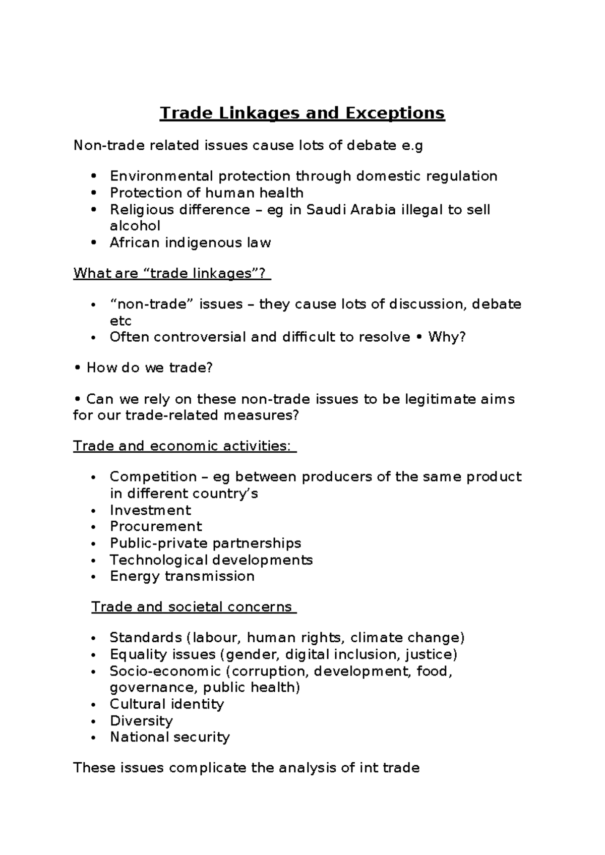 Trade Linkages and Exceptions: Debates on Regulation and Compliance ...