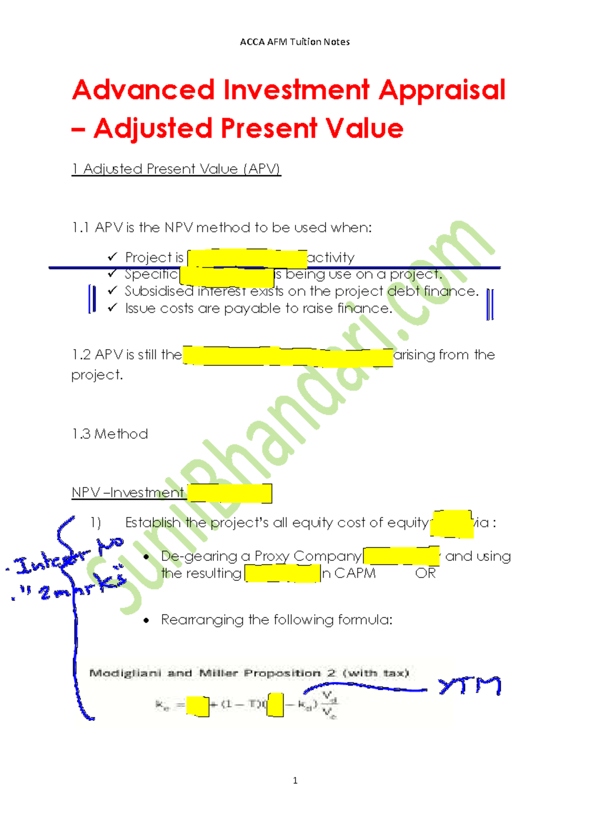 ACCA AFM Tuition Notes: Advanced Investment Appraisal & Bond Valuation ...