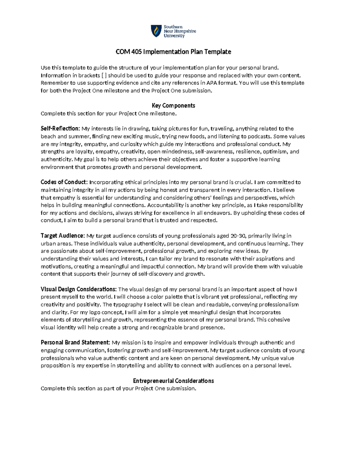 COM 405 Implementation Plan Template 1 - COM 405 Implementation Plan ...