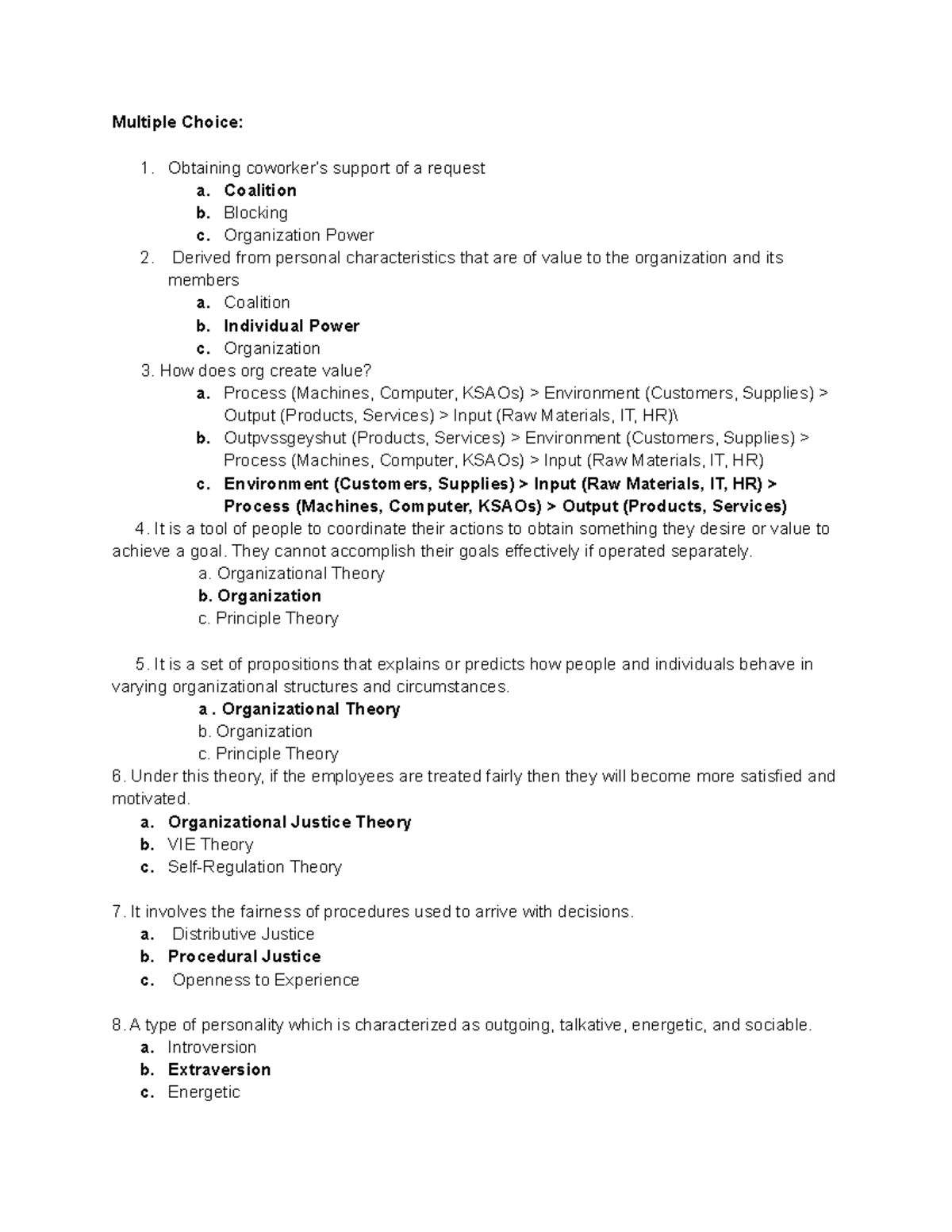 I O Questionnaire: Key Concepts & Theoretical Frameworks - Studocu