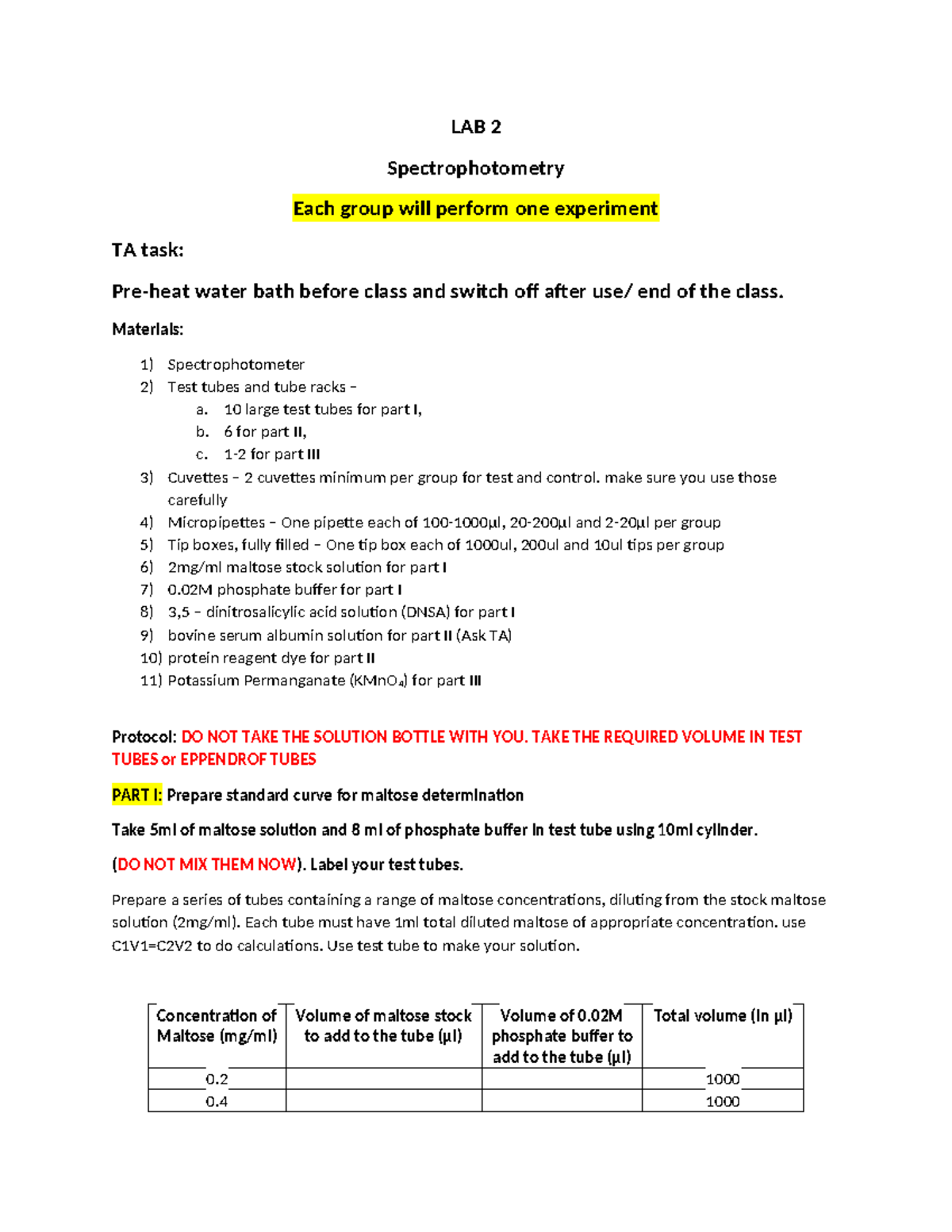 Spectrophotometry Lab Procedures: Experiment 2 Guide - Studocu
