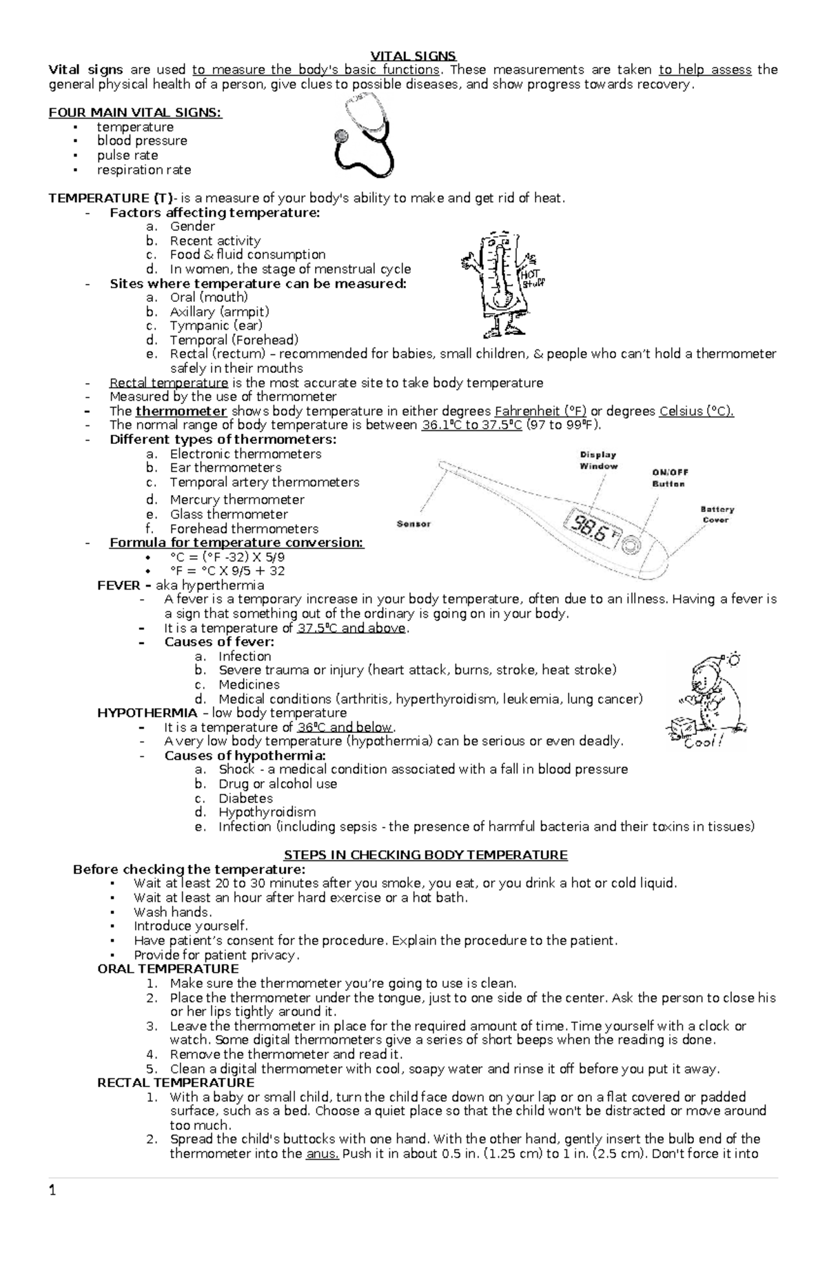 Vital Signs Overview: Lecture Notes on Measurement & Importance - Studocu