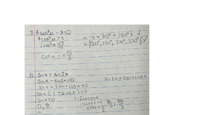 Trigonometric Equations Solutions - Course Code: 5.3 5.5 A HW - Studocu