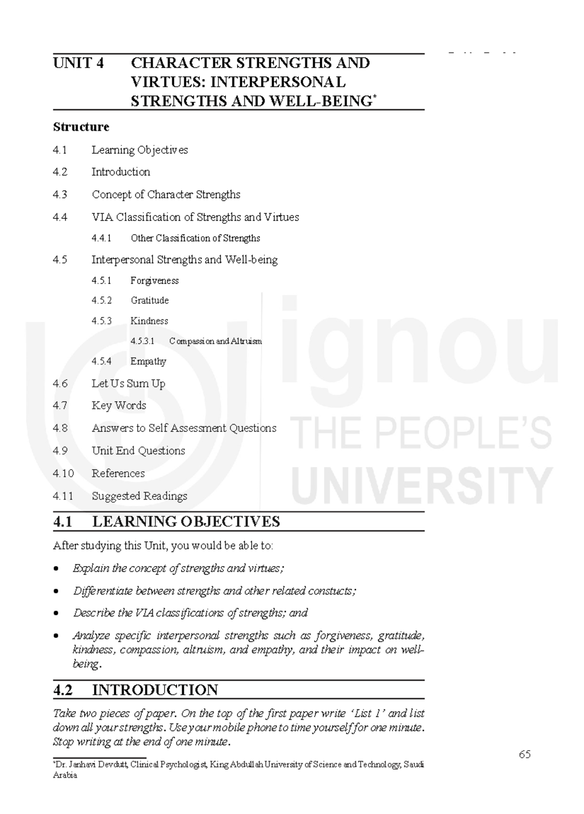 Unit 4: Character Strengths & Interpersonal Virtues in Positive ...