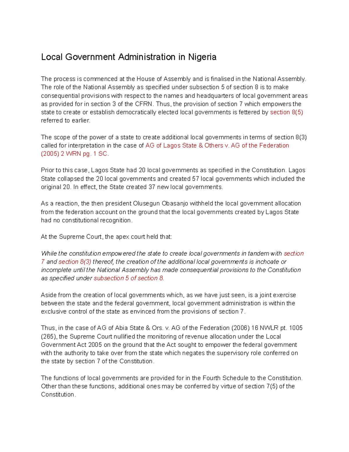 Constitutional Law: Local Government Administration in Nigeria - Studocu