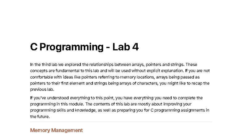 C Programming Lab 4: Arrays, Pointers, and Memory Management - Studocu