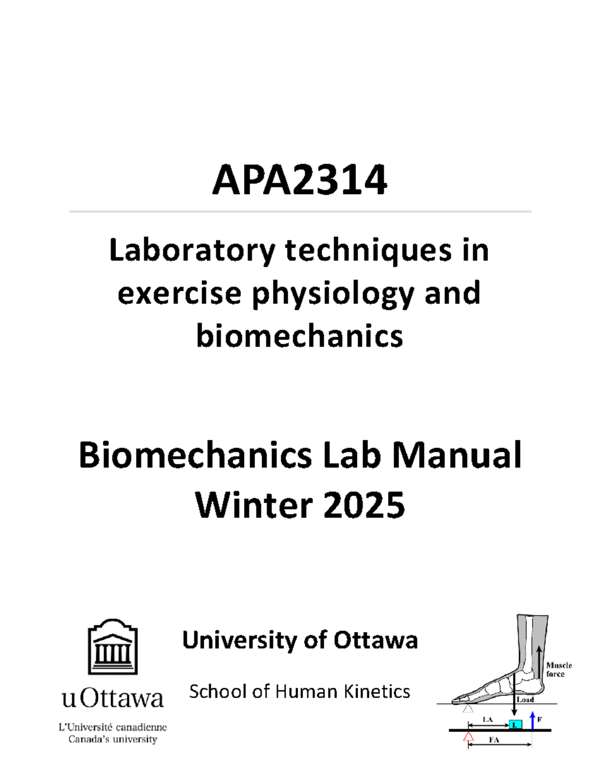 APA2314 Biomechanics Lab Manual - Techniques for Winter 2025 - Studocu