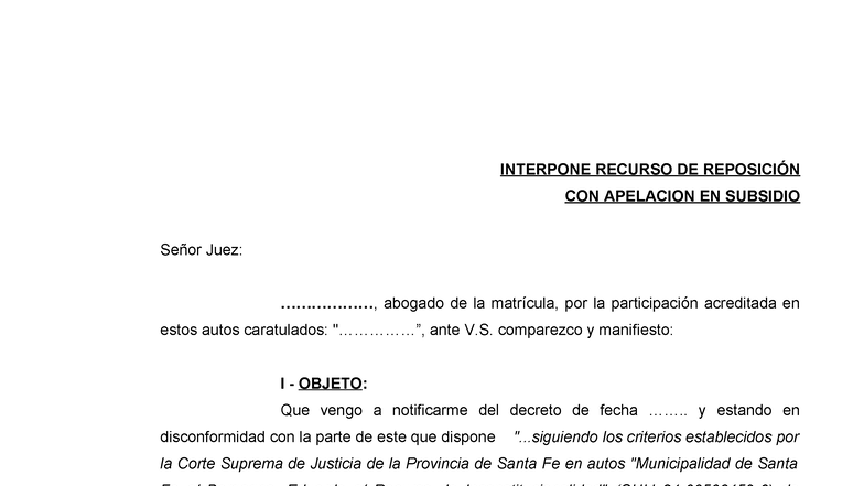 Modelo Recurso De Reposición Y Apelación