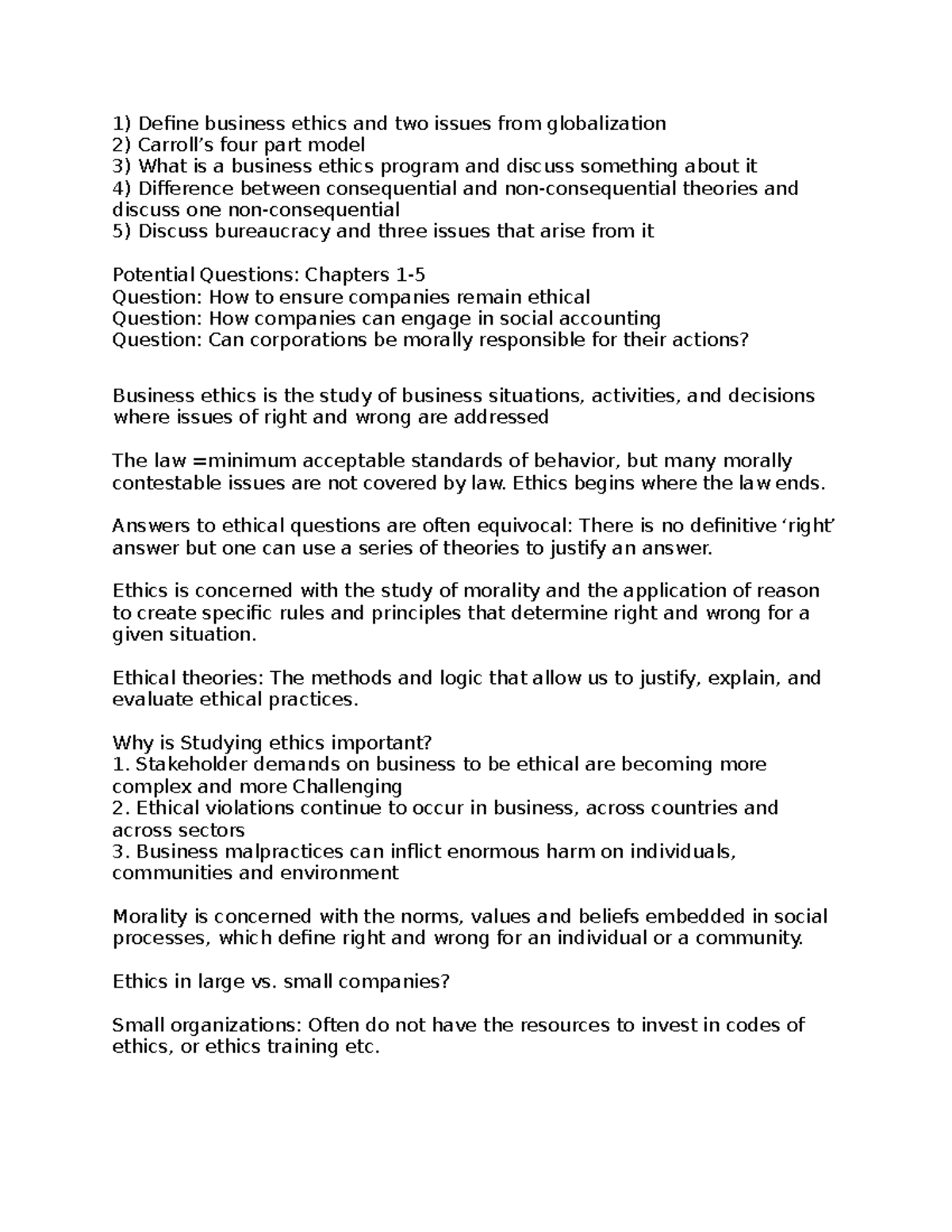 Business Ethics Exam Review: Key Concepts & Theories (BUS 101) - Studocu
