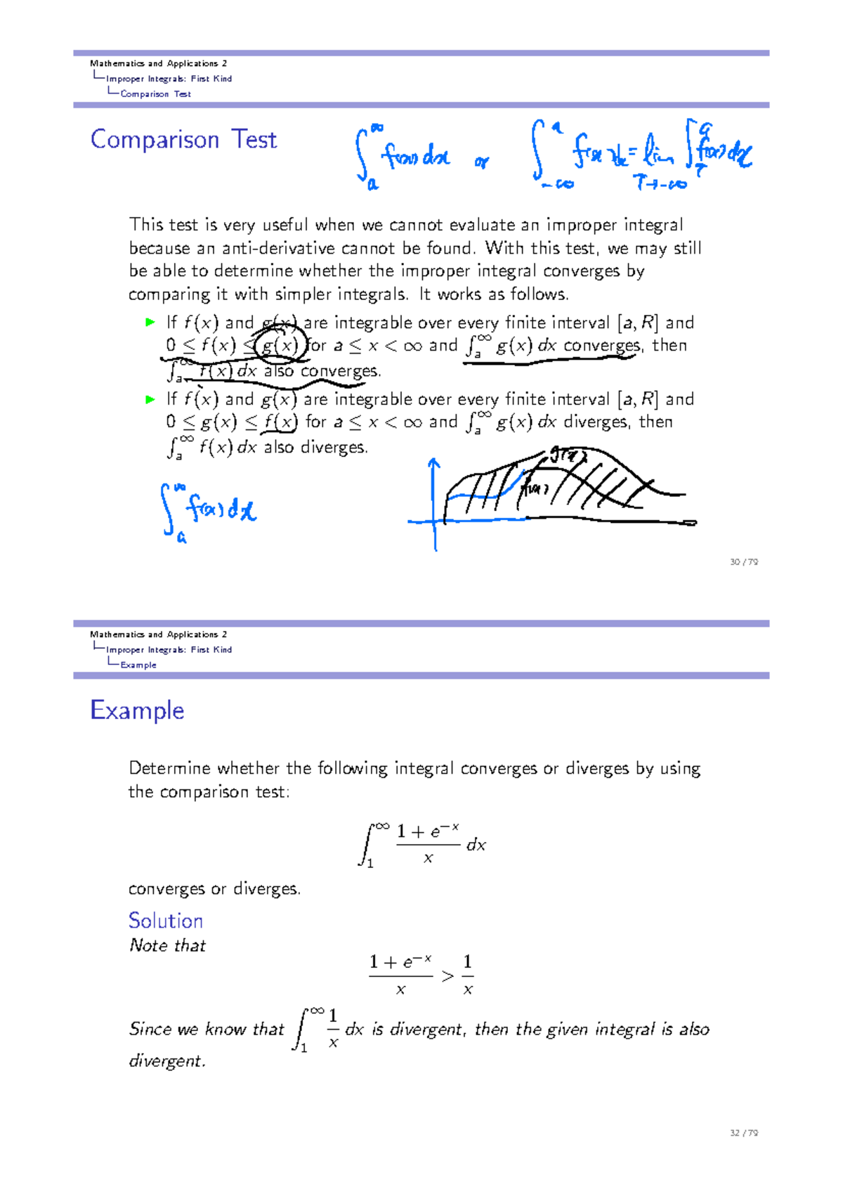 Calculus MA2 - Week 1 Lecture #2 on Improper Integrals - Studocu