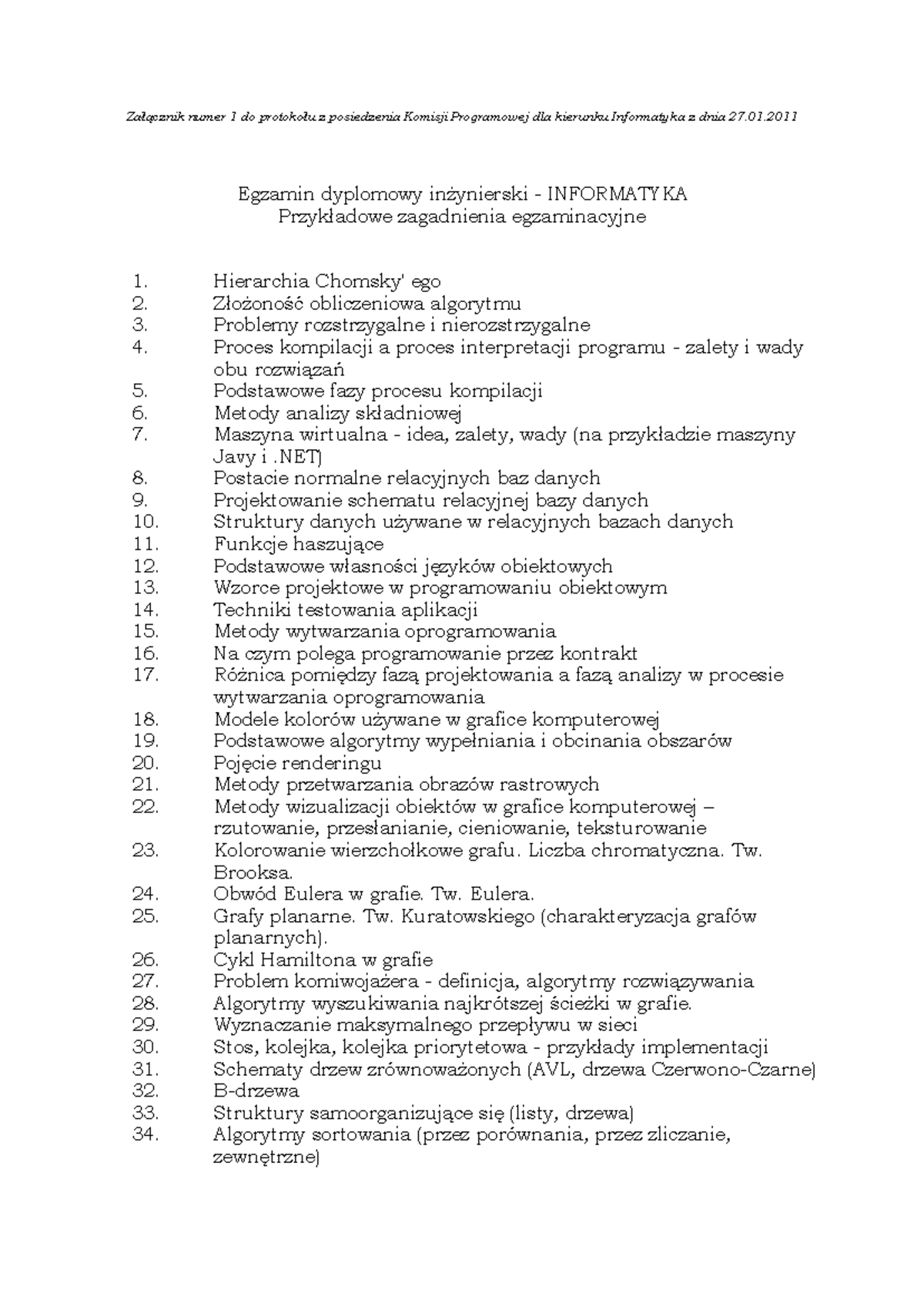 Informatyka - Egzamin dyplomowy inżynierski - INFORMATYKA Przykładowe ...