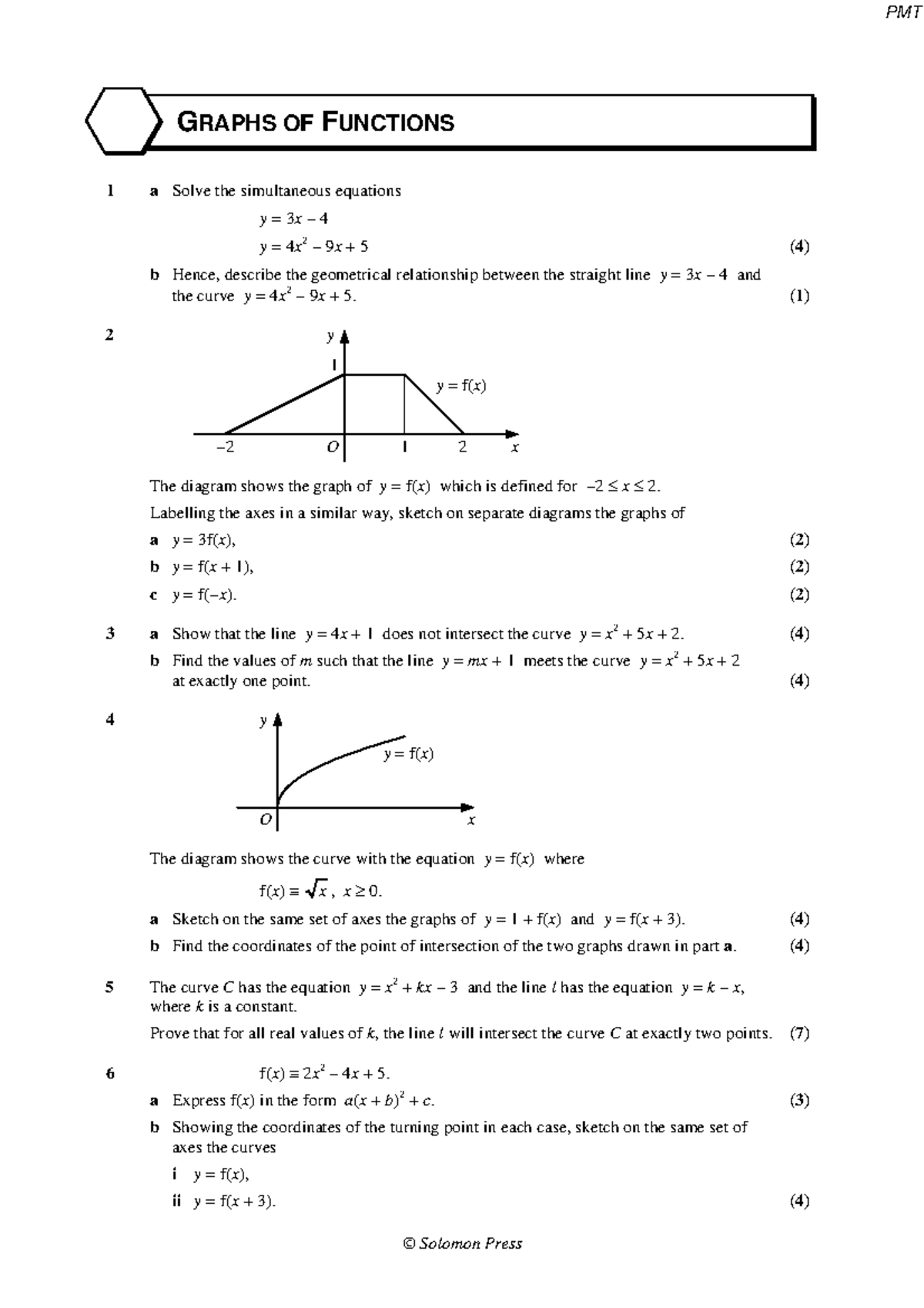 20a. Mixed Exam Questions on Graphs of Functions - Math 101 - Studocu