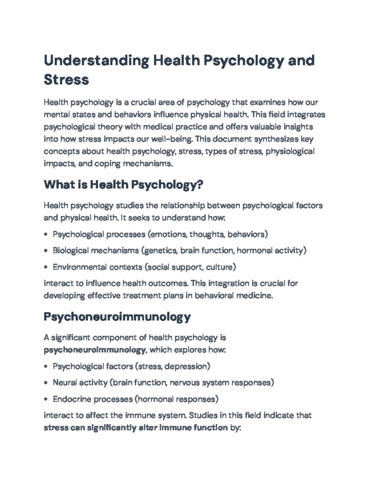 Health Psychology and Stress: Understanding Impacts and Coping ...
