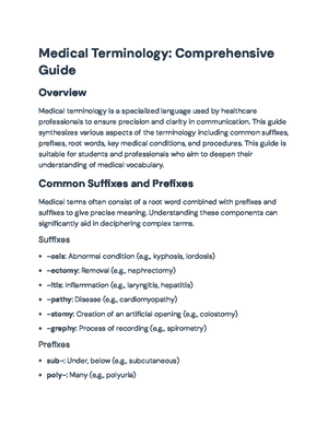Medical Terminology Compendium for Healthcare Professionals - Medical ...