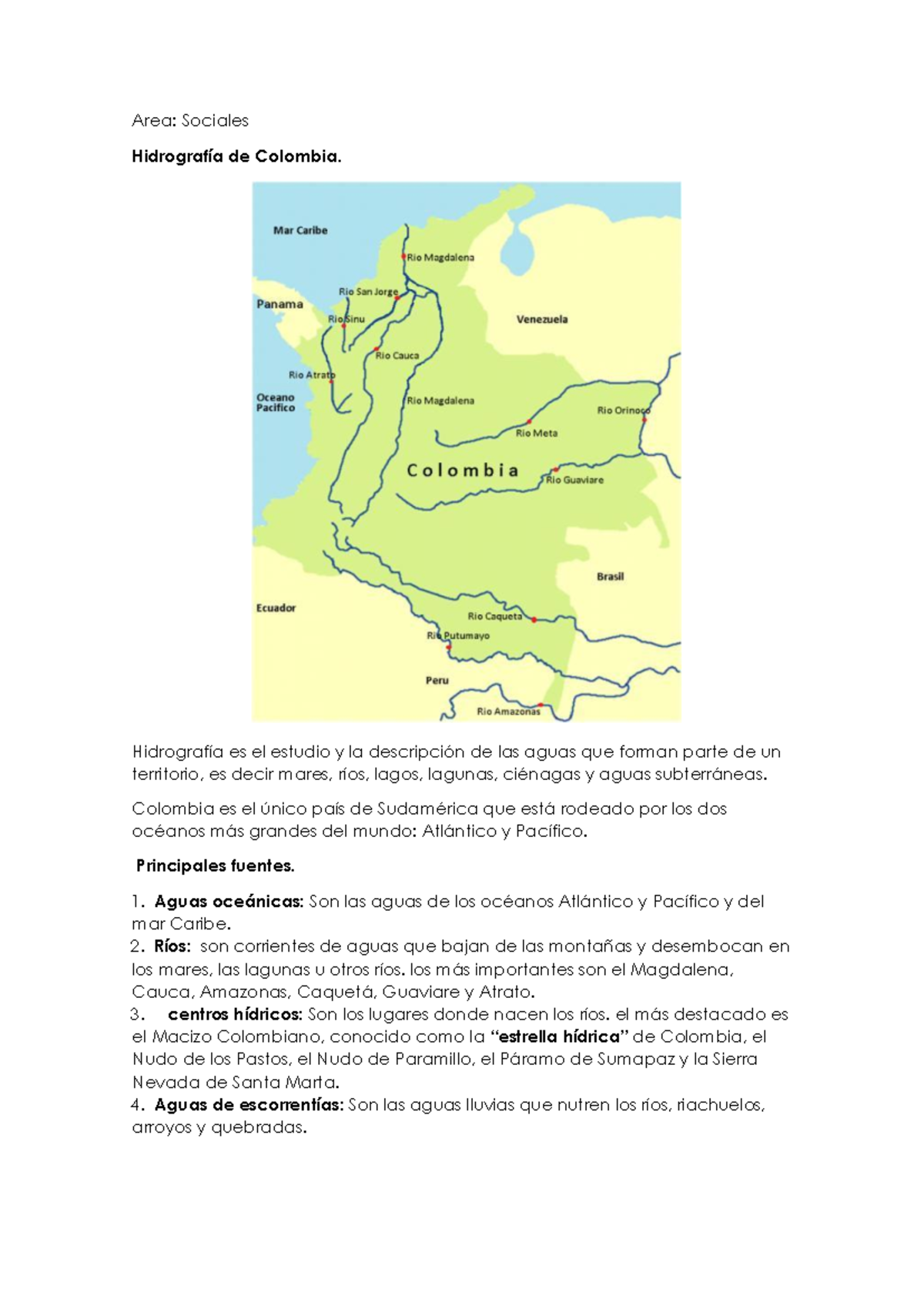 Mapa De Colombia Con Los Rios Mas Importantes