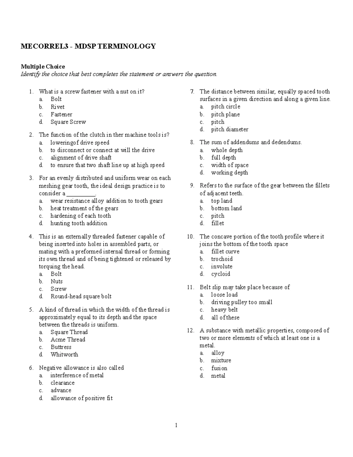 MECORREL3 MATERIALS SCIENCE ENGINEERING Multiple Choice Questions - Studocu