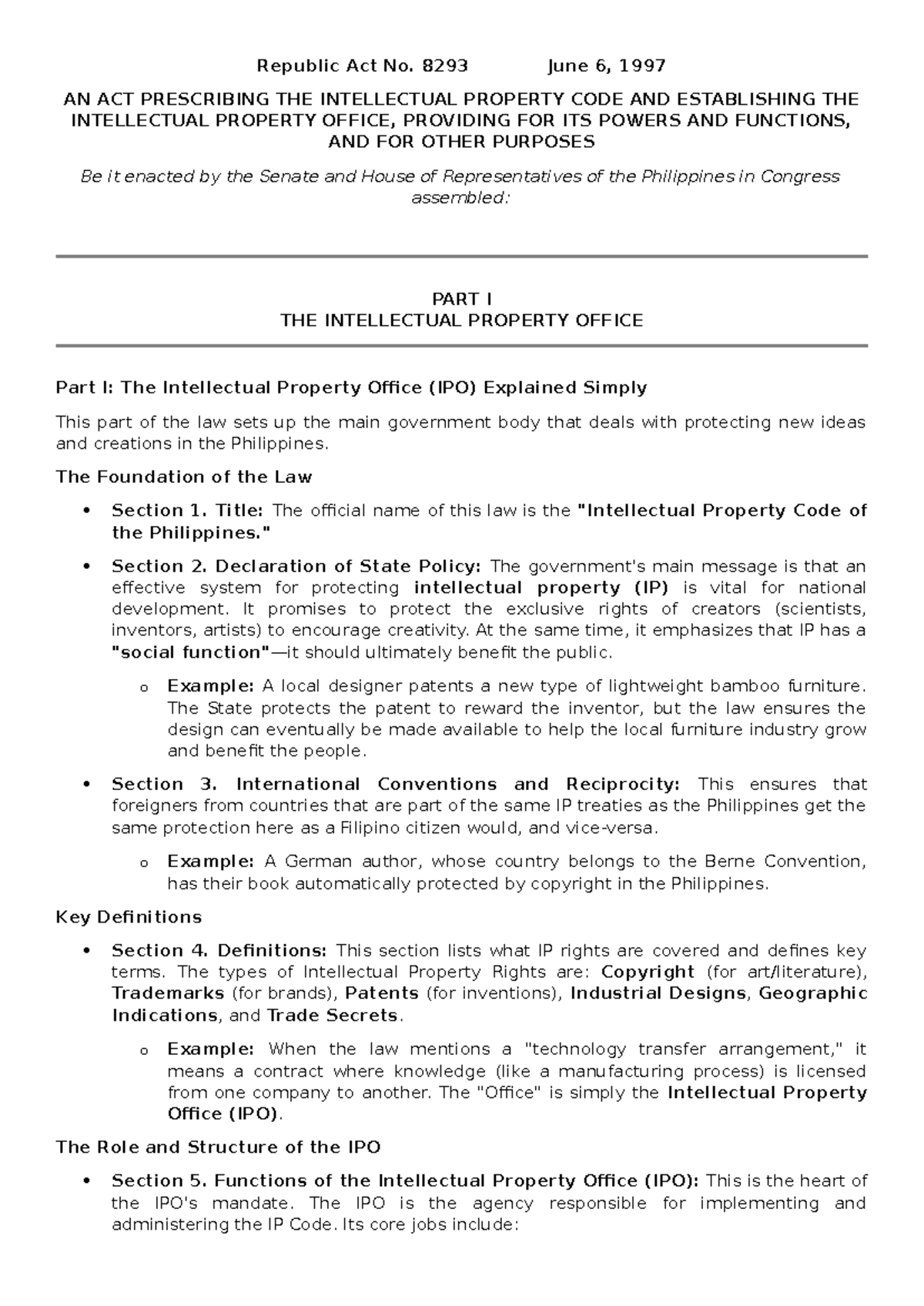 Intellectual Property Code Overview (RA 8293) - Philippines - Studocu
