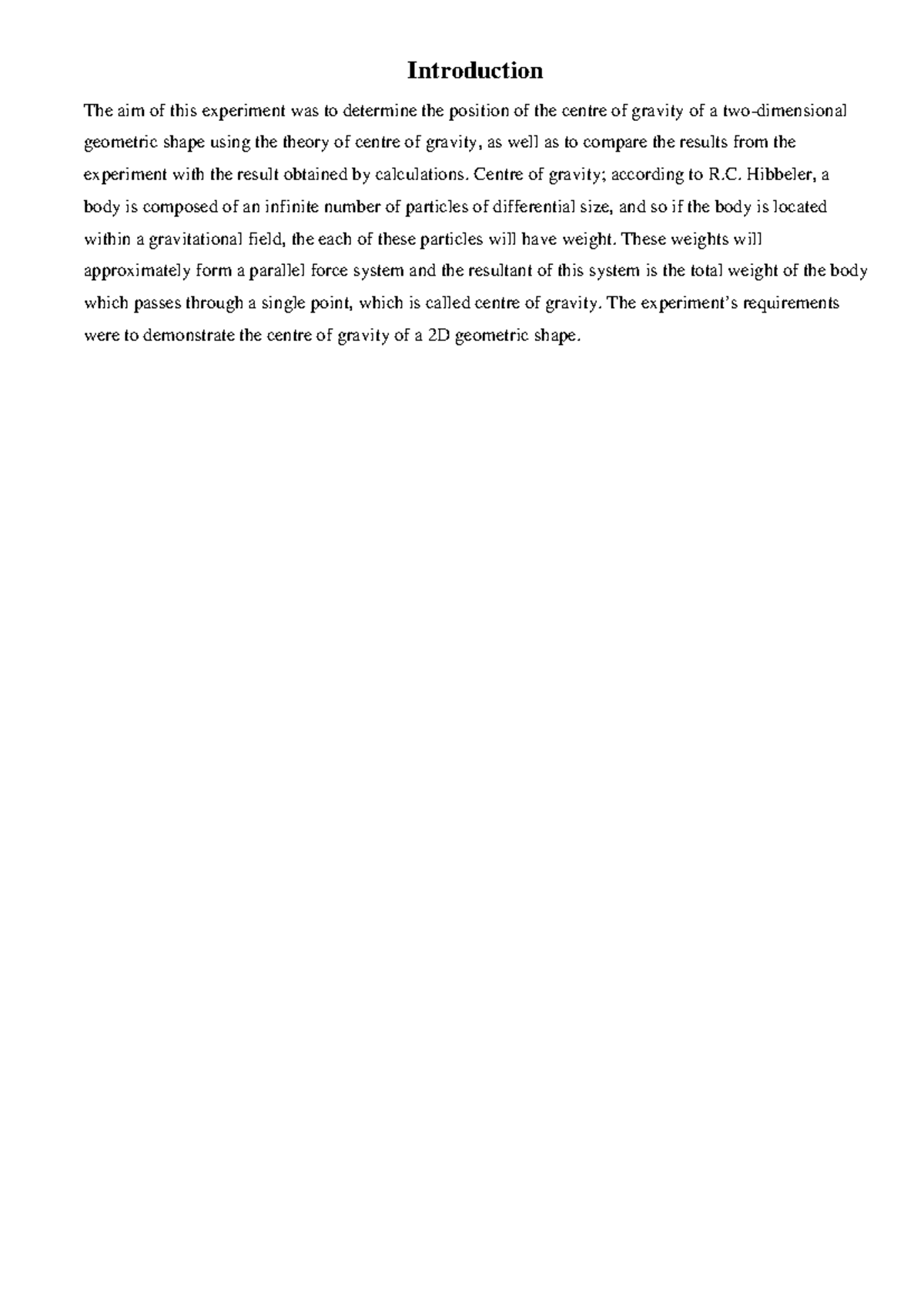 COG 101 - Practical Report on Determining Centre of Gravity - Studocu