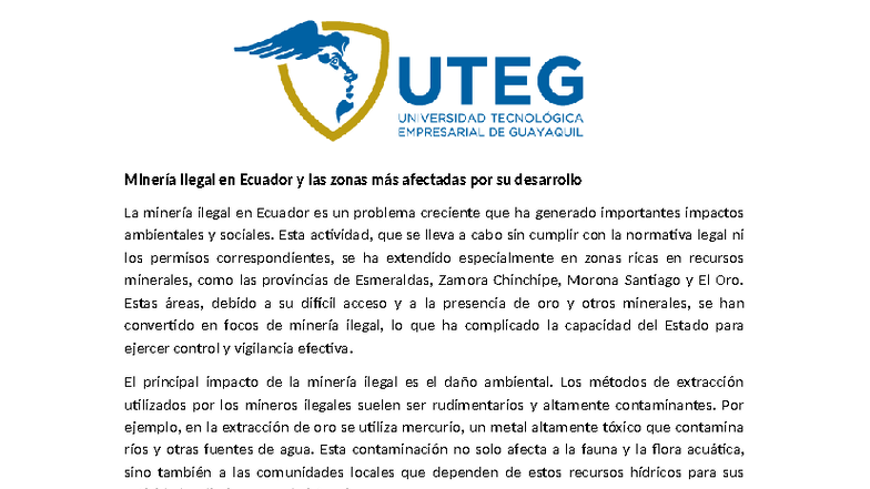 Impactos Ambientales de la Minería Ilegal en Ecuador - G.A. #1 - Studocu
