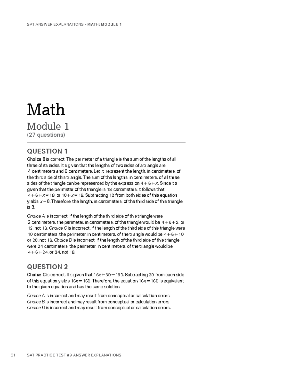 SAT PRACTICE TEST 9 ANSWER EXPLANATIONS: MATH MODULE 1 & 2 - Studocu