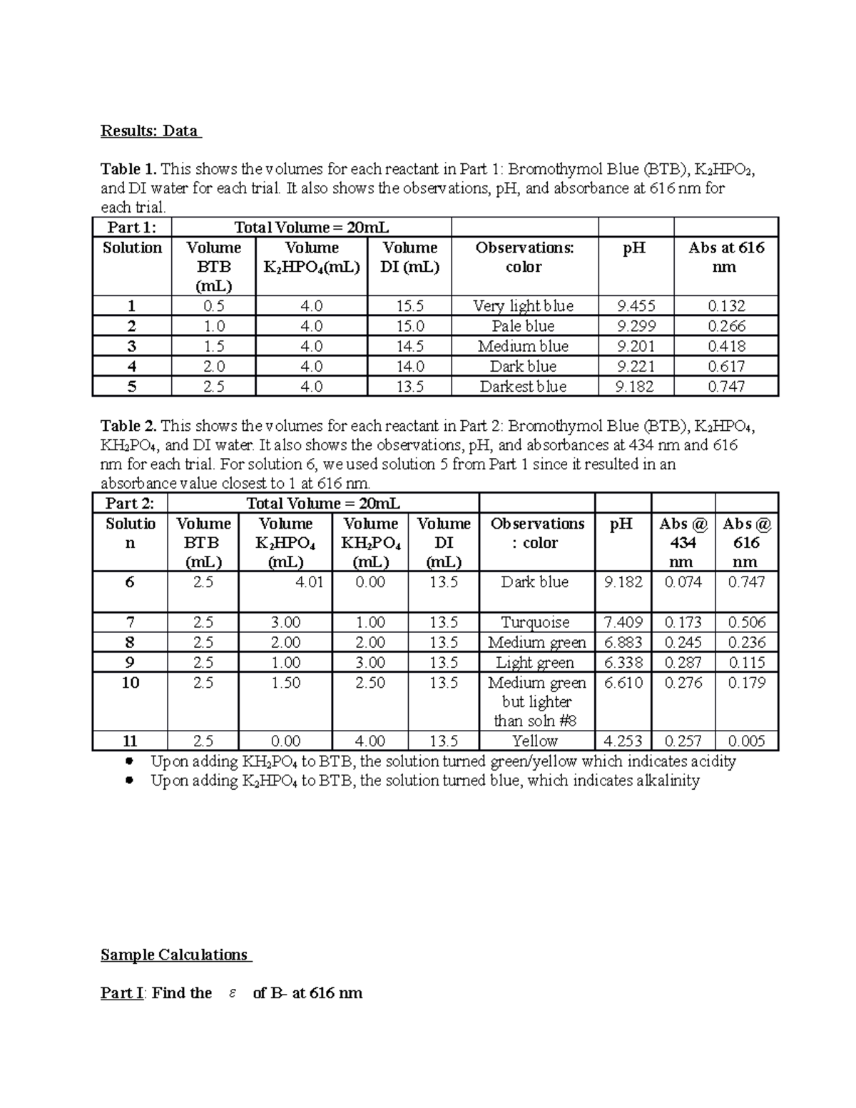Chem105b Postlab 3 - Spectroscopic Analysis of Bromothymol Blue - Studocu