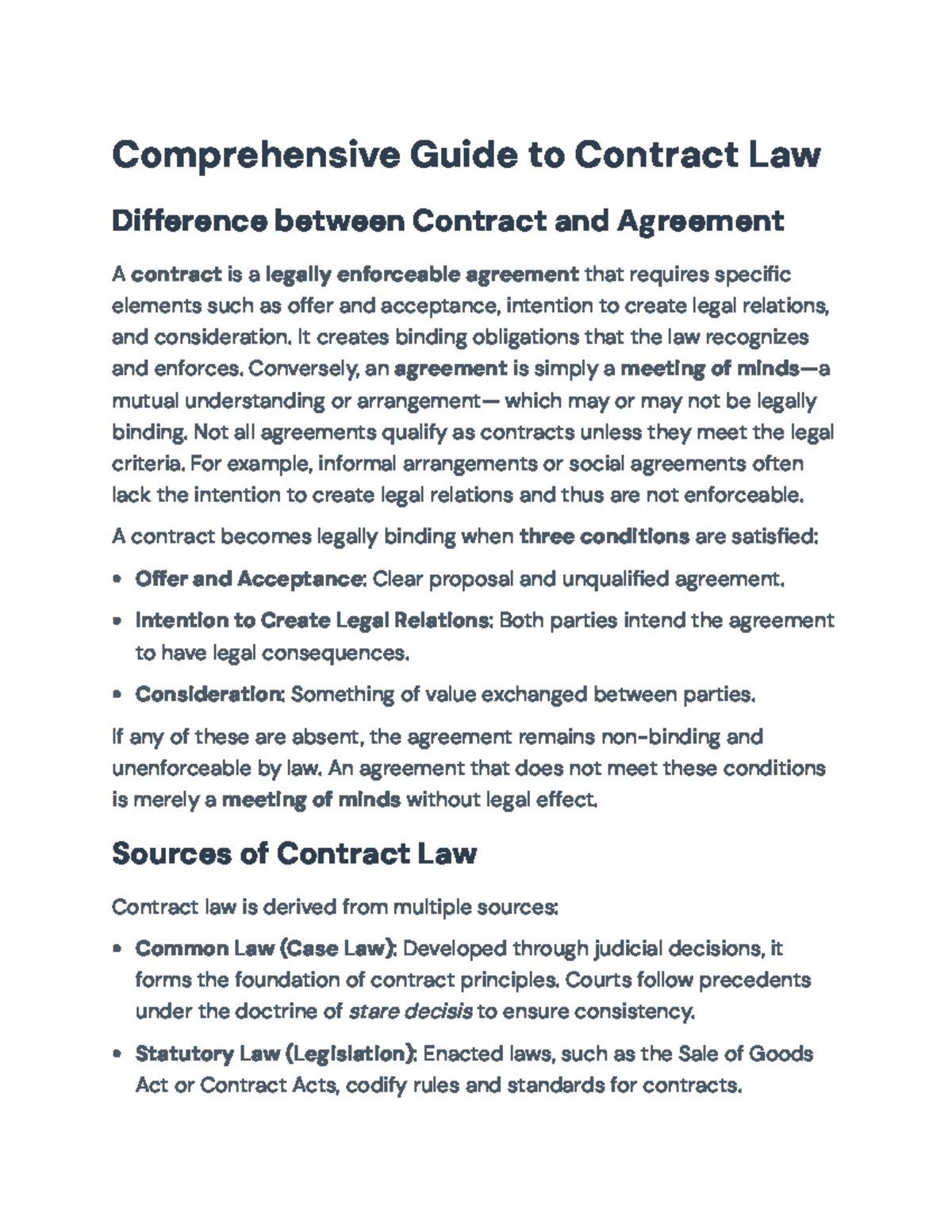Comprehensive Overview of Contract Law Essentials (LAW 101) - Studocu