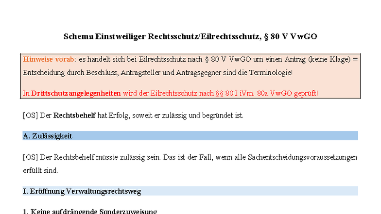 Schema Einstweiliger Rechtsschutz nach § 80 V VwGO - Studocu