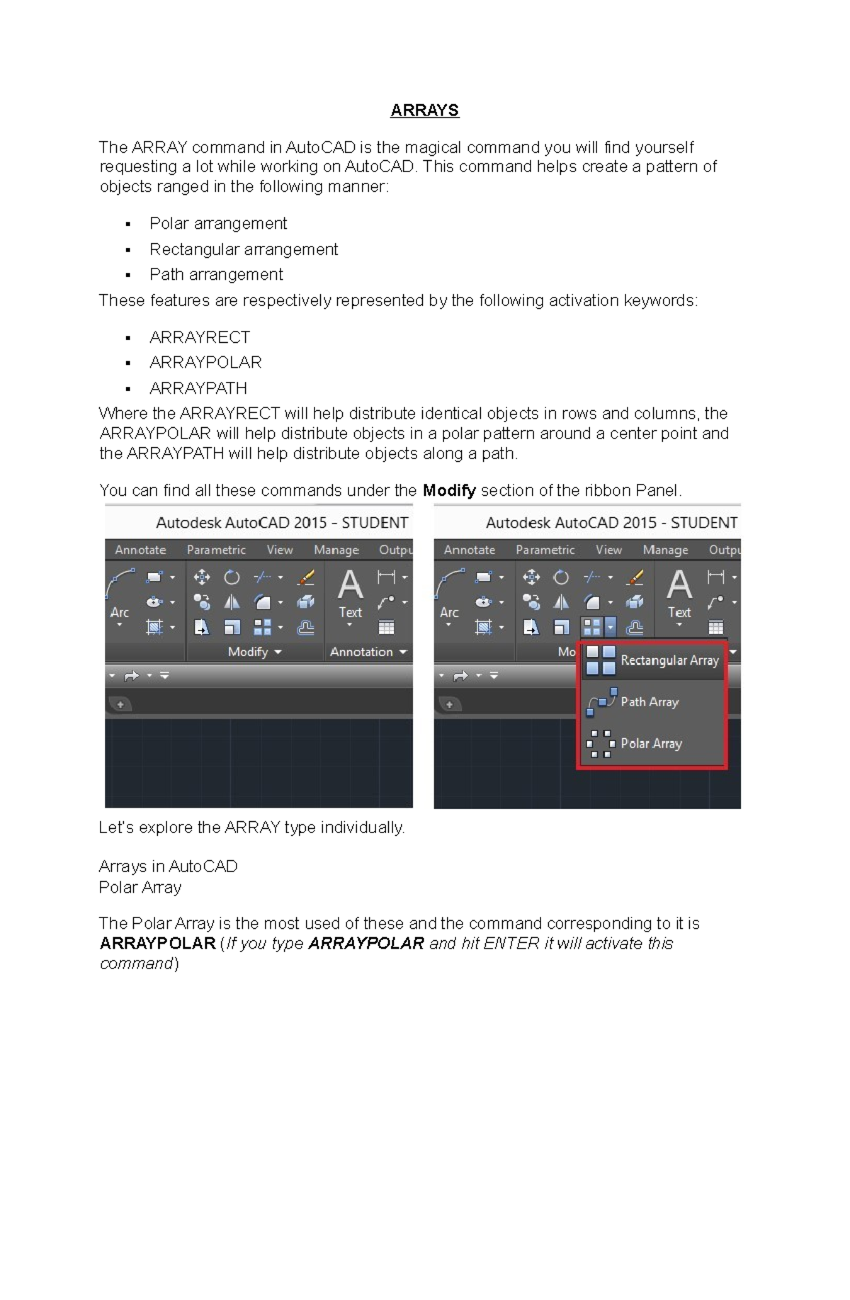 AutoCAD ARRAY Command Guide: Polar, Rectangular & Path Arrays - Studocu