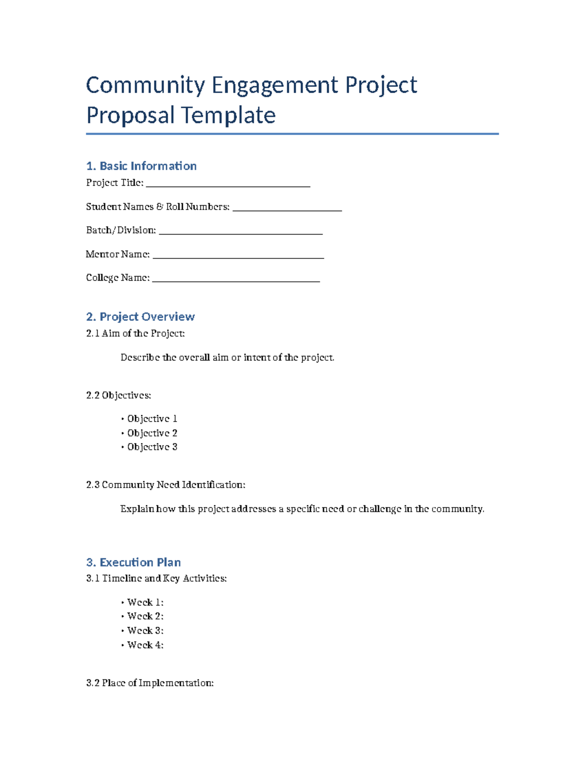 CEP Project Proposal Template: Community Engagement Overview - Studocu