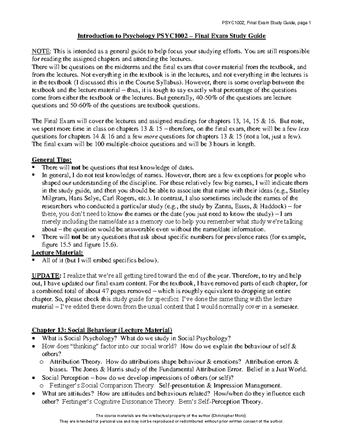 PSYC1002 Final Exam Study Guide: Key Concepts & Exam Preparation - Studocu